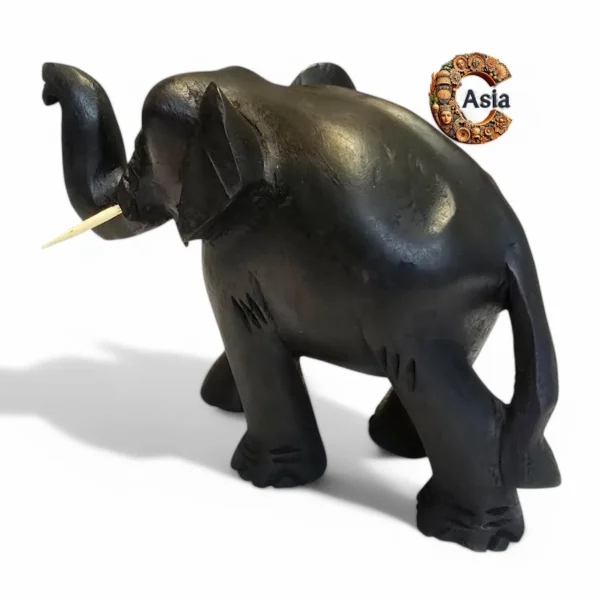 Handcrafted Wooden Elephant Statue – Black Finish - Image 2