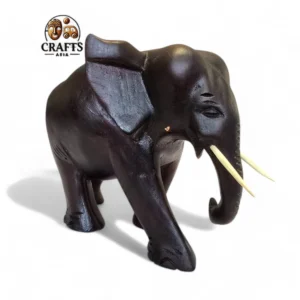 Handcrafted Wooden Elephant Statue – Artisan Carved Décor