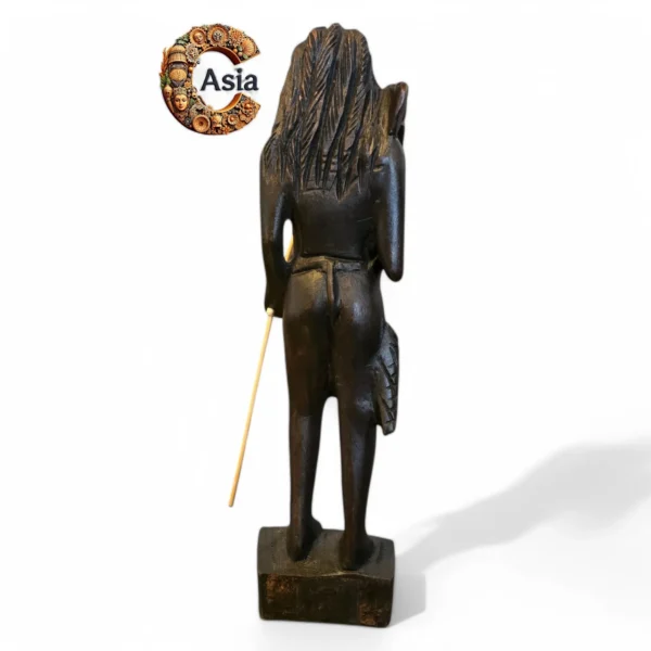 Back view of handcrafted wooden statue of tribal hunter with stick – Crafts Asia