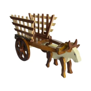 Elegant Vintage Handcrafted Wooden Cow Cart Figurine – Rustic Farmhouse Home Décor by Crafts Asia