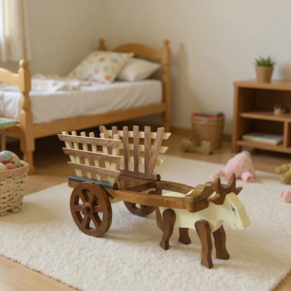 Elegant Vintage Handcrafted Wooden Cow Cart Figurine | Unique Rustic Farmhouse Décor by Crafts Asia - Image 7