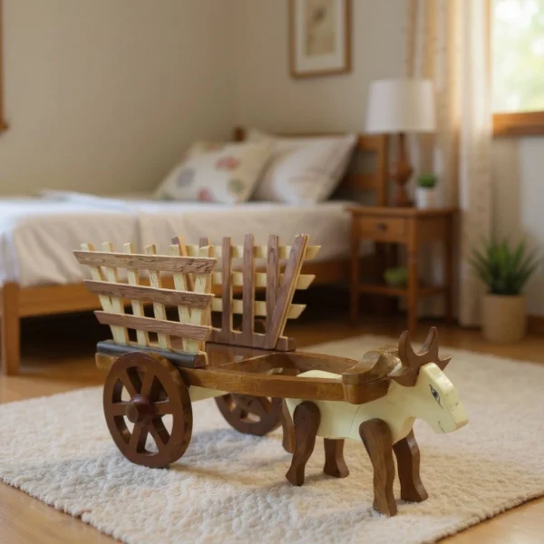Elegant Vintage Handcrafted Wooden Cow Cart Figurine | Unique Rustic Farmhouse Décor by Crafts Asia - Image 6