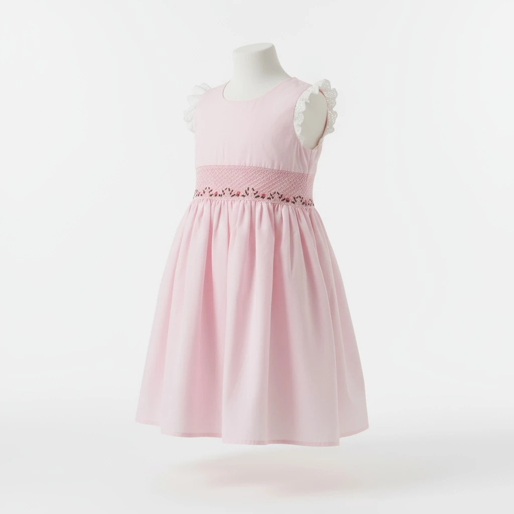 handcrafted pink smocked cotton dress