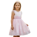 Handcrafted Pink Smocked Cotton Dress for Girls | Elegant Handmade Outfit – Crafts Asia