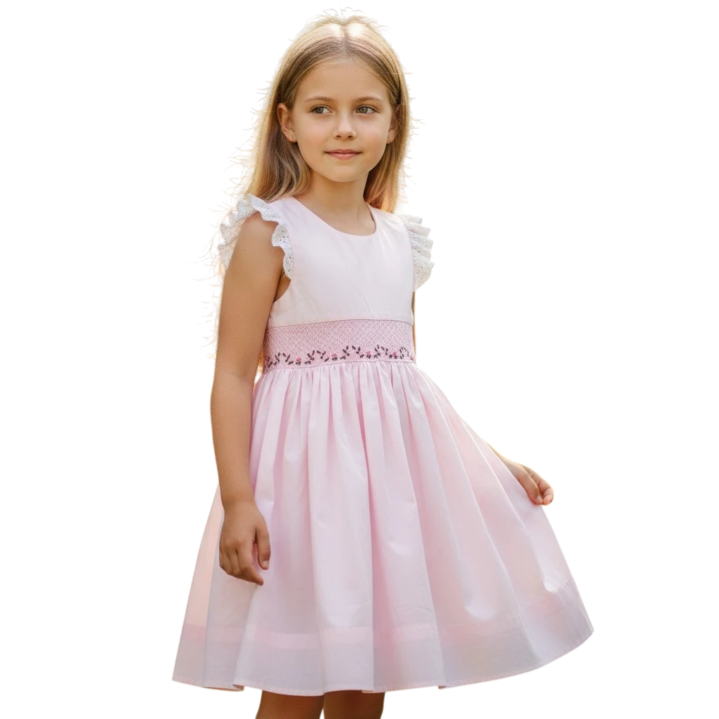 handcrafted pink smocked cotton dress