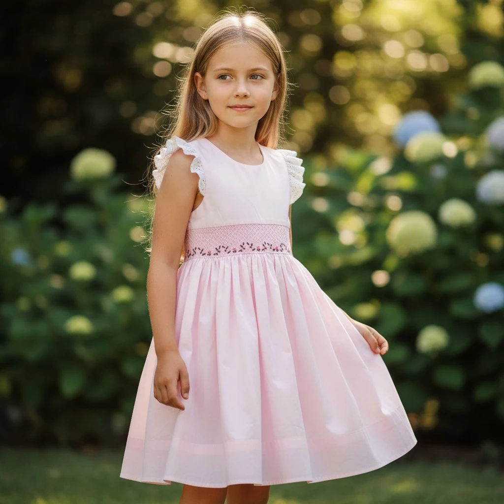 handcrafted pink smocked cotton dress