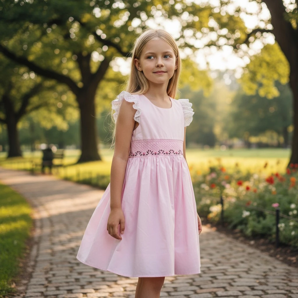 handcrafted pink smocked cotton dress