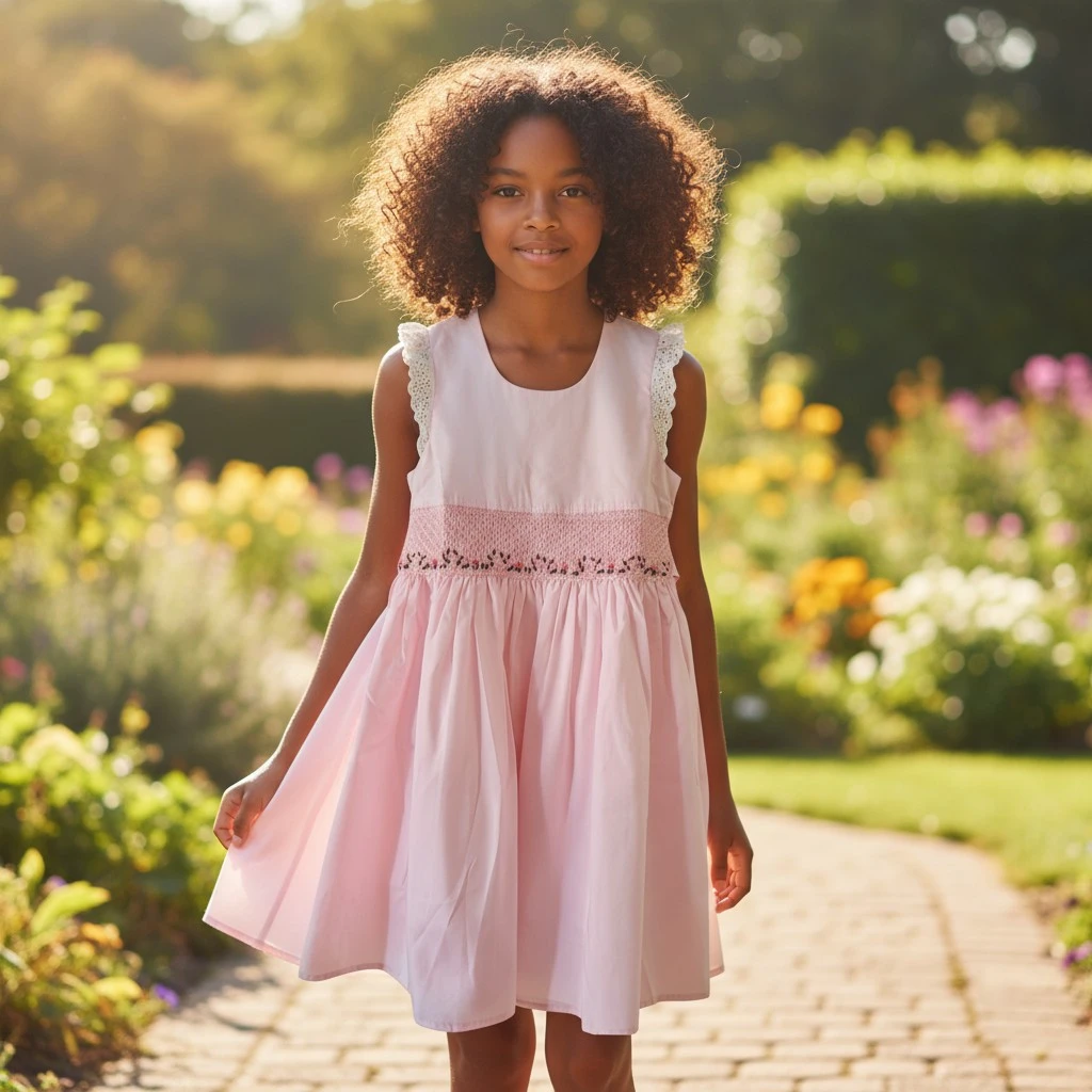 handcrafted pink smocked cotton dress