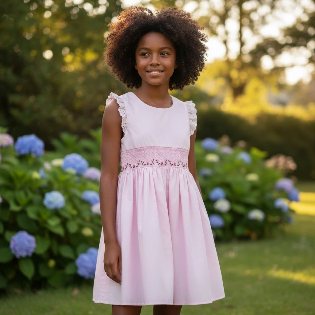 handcrafted pink smocked cotton dress